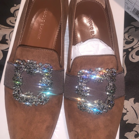 Manolo Blahnik Brown Loafers with Crystal Embellishments - Picture 3 of 8